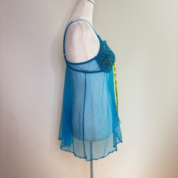 Vintage Y2K Floral Coquette Bow Mesh Cami Chemise Lingerie Phoebe S - Picture 12 of 17